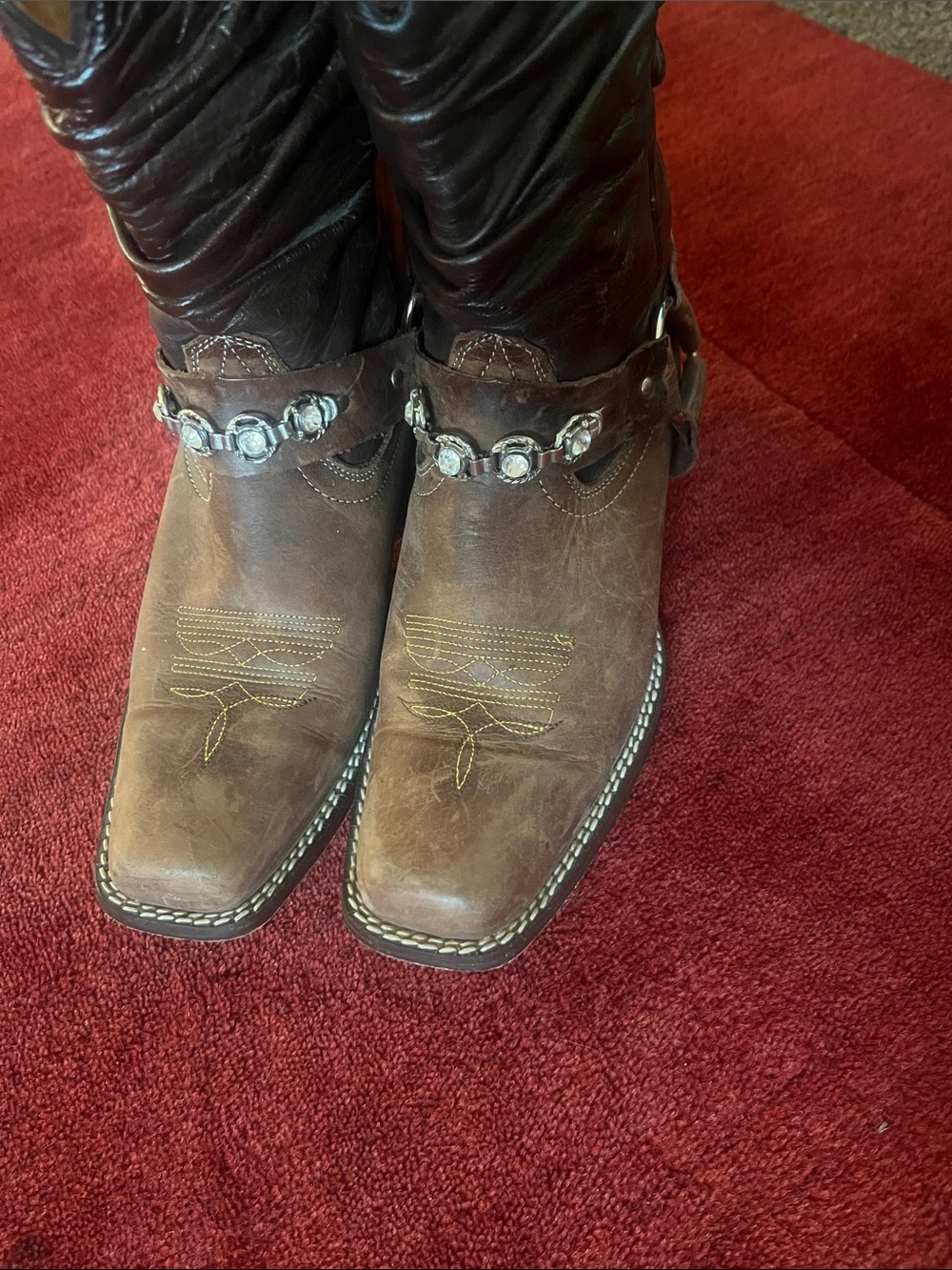 Vintage Western Brown Leather Smoky Brown Cowboy Harness Chain Boots - Picture 4 of 8